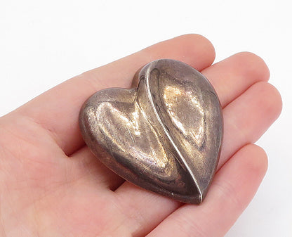 925 Sterling Silver  Vintage Dark Tone Hollow Love Heart Brooch Pin  BP1984