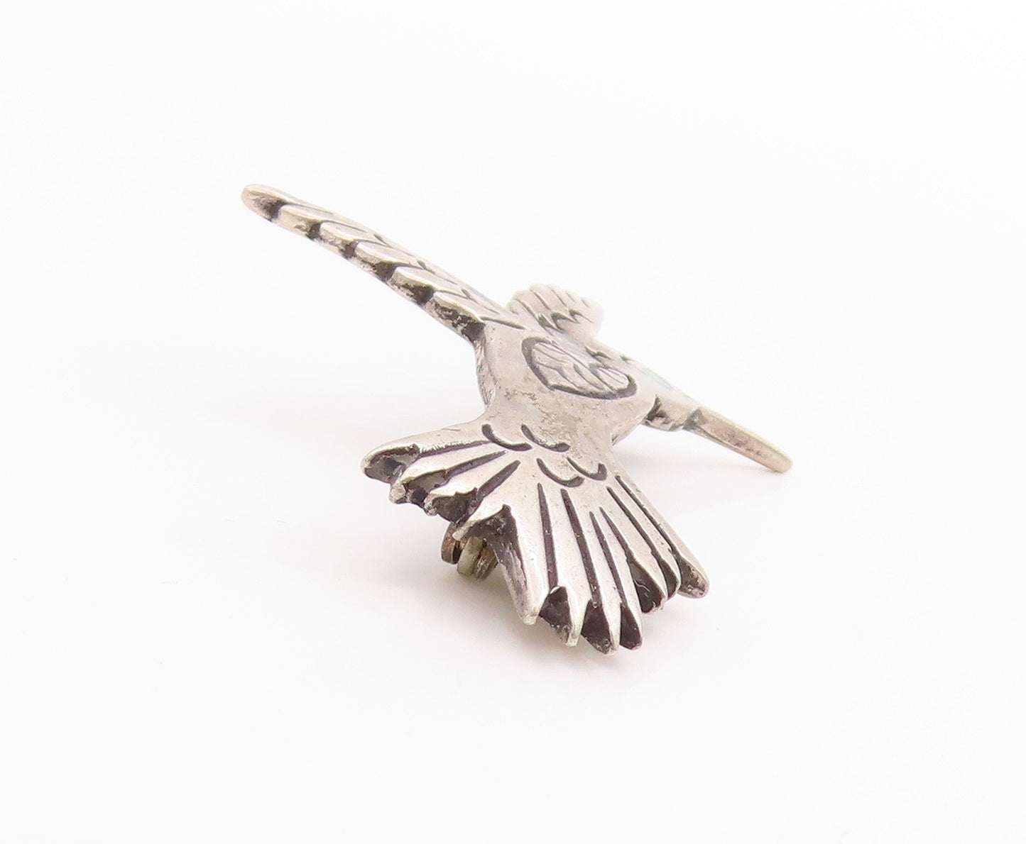 925 Sterling Silver Vintage Brooch Etched Larimar Eyed Humming Bird  BP11725