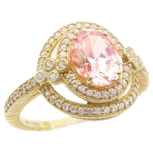 925 Sterling Silver Vintage Ring Gold Plated JUDITH RIPKA Morganite Sz 9 RG36539
