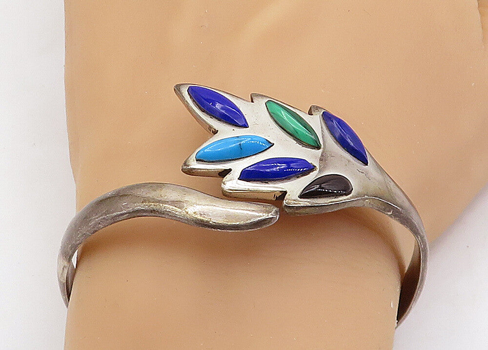 TAXCO MEXICO 925 Silver  Vintage Lapis Lazuli Turquoise & Onyx Bracelet BT2017