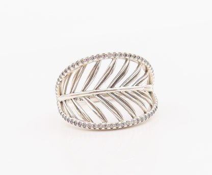925 Sterling Silver Vintage Ring PANDORA CZ Tropical Palm Leaf  Sz 8.5  RG36280