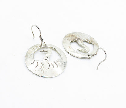 MEXICO 925 Sterling Silver  Vintage Etched Bird Round Dangle Earrings  EG2882
