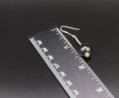 925 Silver  Vintage Detailed Bar & Black Onyx Bead Ball Drop Earrings  EG12281