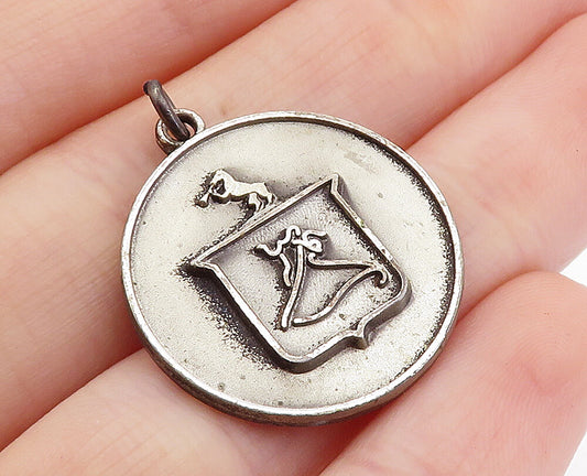 925 Sterling Silver  Vintage Dark Tone Embossed Design Round Pendant  PT5274