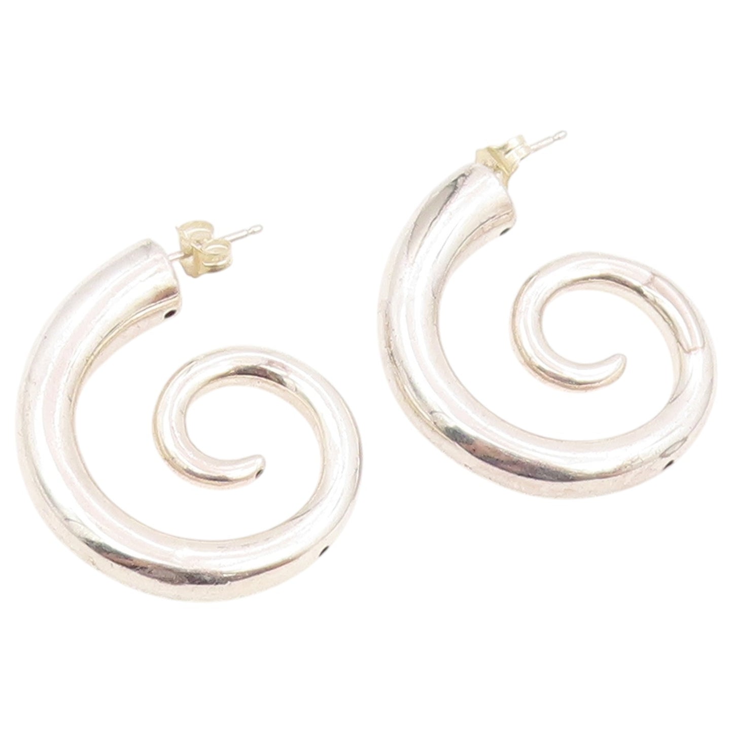 925 Sterling Silver Vintage Earrings Minimalist Polished Spiral Stud  EG14466