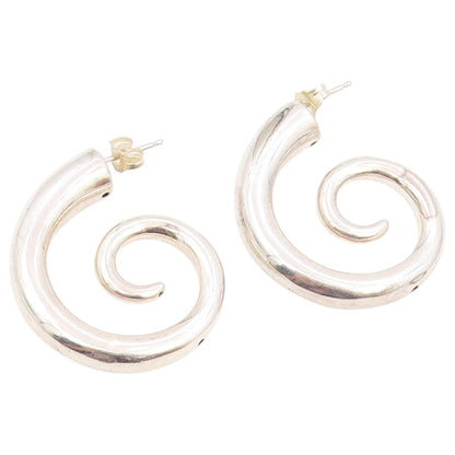 925 Sterling Silver Vintage Earrings Minimalist Polished Spiral Stud  EG14466