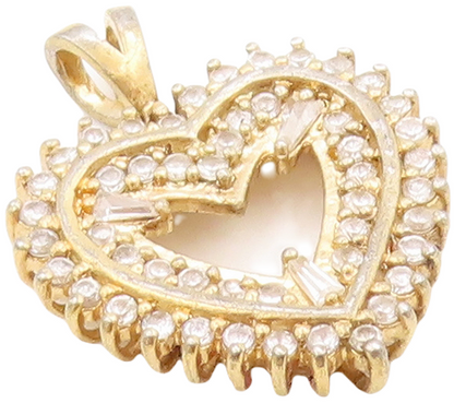 925 Sterling Silver Vintage Pendant Gold Plated Designer CZ Inlay Heart  PT23806