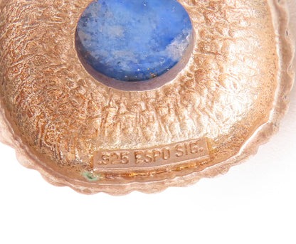925 Sterling Silver Vintage Pendant ESPO SIG Turquoise Etched Thick Rope PT22790