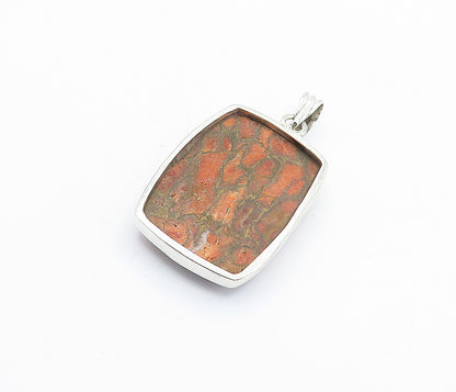925 Sterling Silver  Vintage Red & Brown Jasper Square Drop Pendant  PT4131