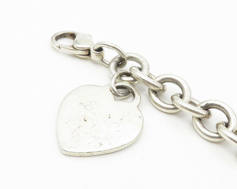 925 Sterling Silver  Vintage Love Heart Chain Bracelet  BT4190