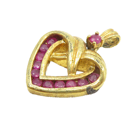 925 Sterling Silver  Vintage Ruby Gold Plated Love Heart Pendant  PT14042
