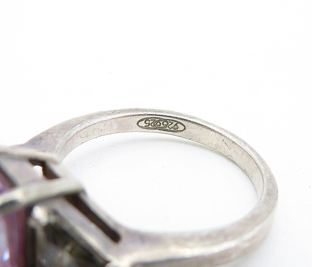 925 Silver  Vintage Cubic Zirconia Solitaire With Accents Ring Sz 5  RG4719