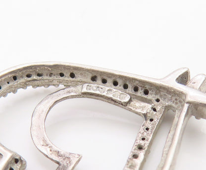 925 Sterling Silver Vintage Pendant Genuine Diamonds Double Love Heart  PT25906