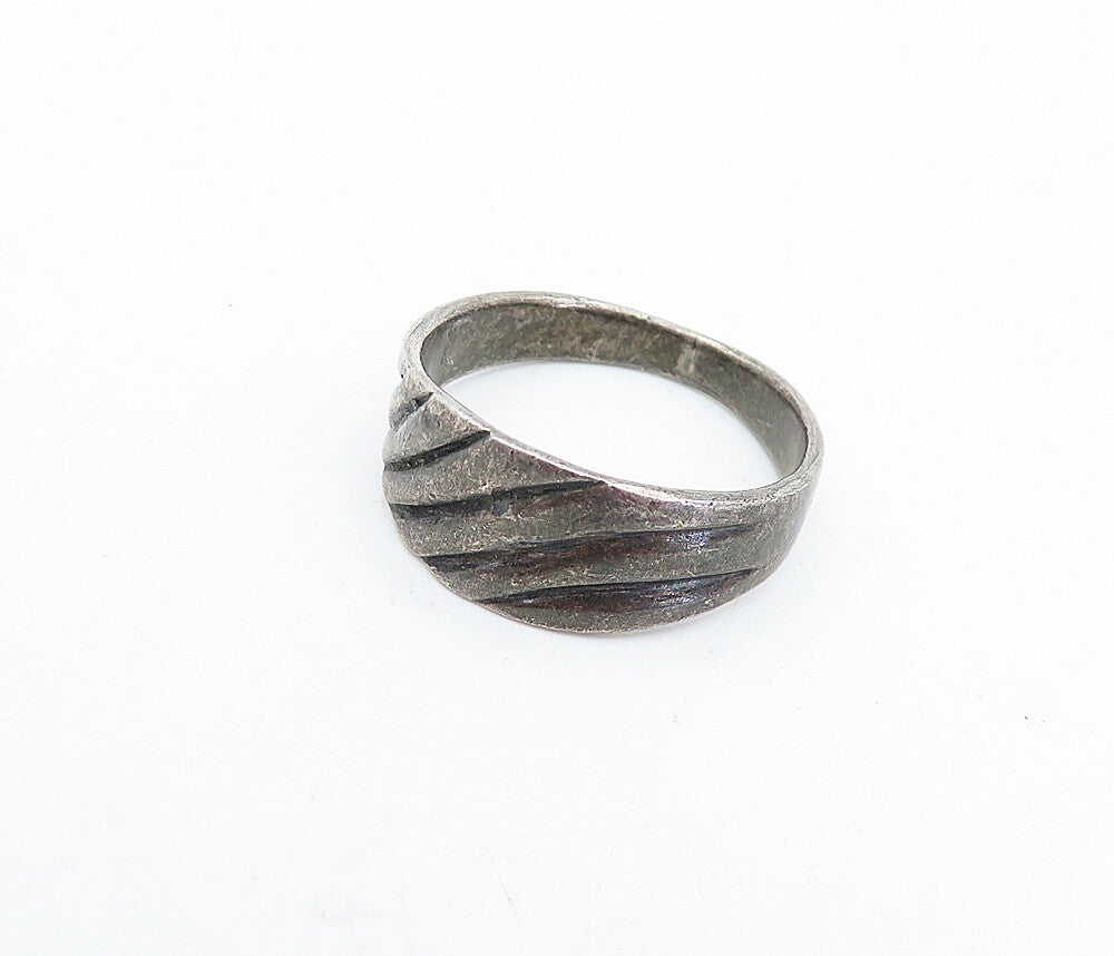 925 Sterling Silver  Vintage Dark Tone Etched Fluted Band Ring Sz 7  RG3723