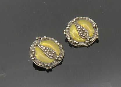 925 Sterling Silver  Vintage Two Tone Round Non Pierce Earrings  EG9898