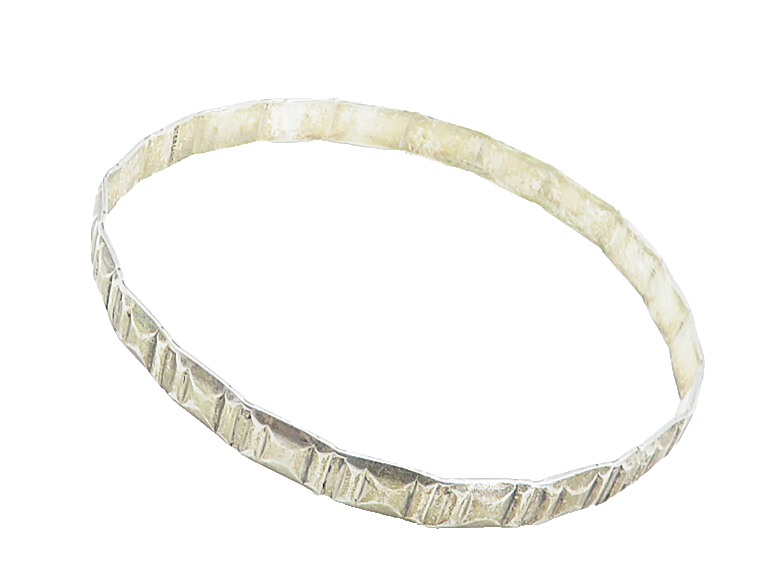 925 Sterling Silver  Vintage Shiny Square Patterned Bangle Bracelet  BT3084