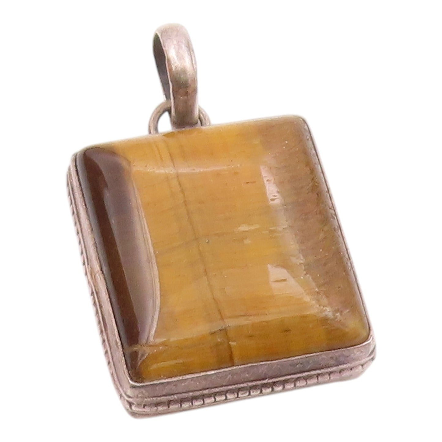 925 Sterling Silver  Vintage Cabochon Cut Tiger's Eye Square Pendant  PT12176