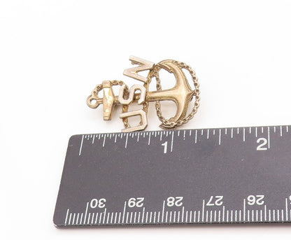 925 Sterling Silver Vintage Brooch US Navy Chief Officer Military Pin  BP11883