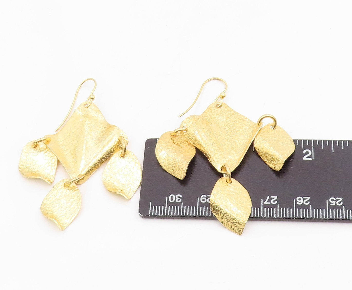 925 Sterling Silver Vintage Earrings Gold Plated Abstract Leaf Dangle  EG14117