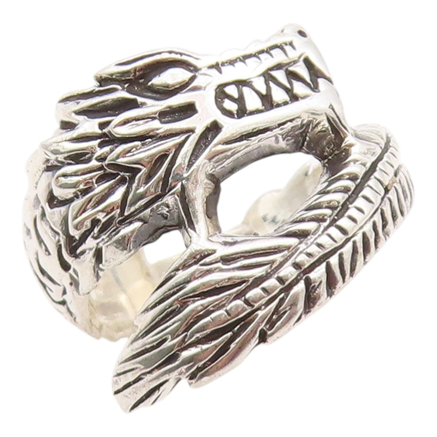 925 Sterling Silver Vintage Ring Modernist Chinese Dragon Wrap  Sz 5.5  RG36298
