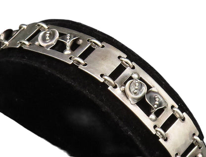 925 Sterling Silver Vintage 3D Flowers Hammered Rectangle Link Bracelet BT9593