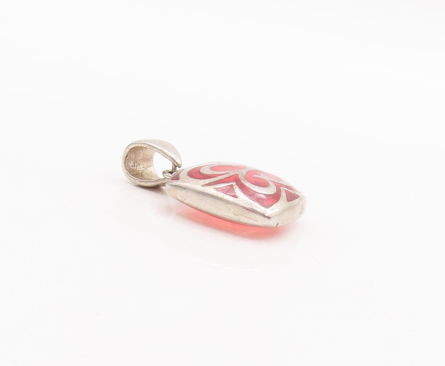 925 Sterling Silver Vintage Pendant Red Gemstone Caged Heart Design  PT23289
