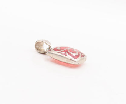 925 Sterling Silver Vintage Pendant Red Gemstone Caged Heart Design  PT23289