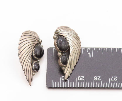 925 Sterling Silver Vintage Earrings NAVAJO Onyx Etched Devil Wings  EG13572