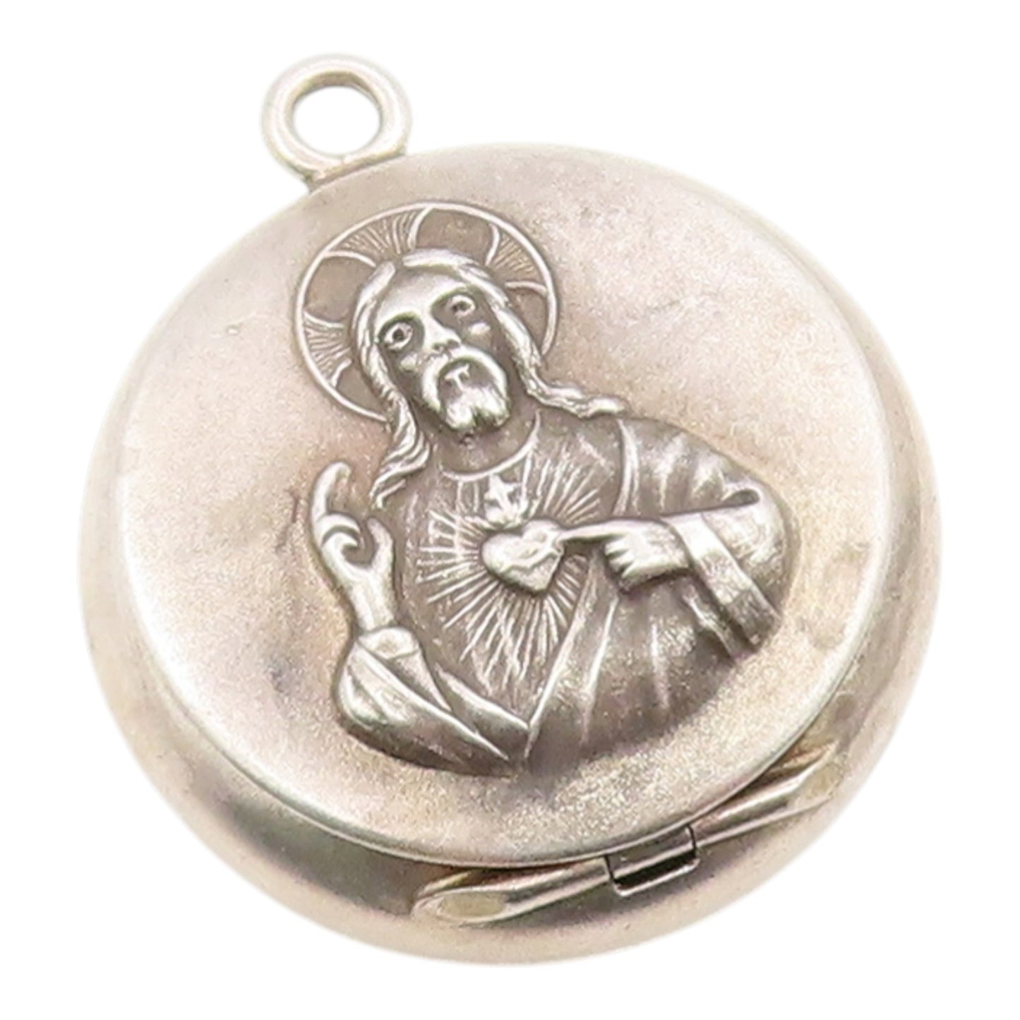 925 Sterling Silver Vintage Pendant Sacred Heart Of Jesus Medal OPENS  PT26271