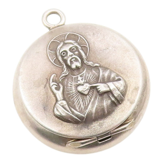 925 Sterling Silver Vintage Pendant Sacred Heart Of Jesus Medal OPENS  PT26271