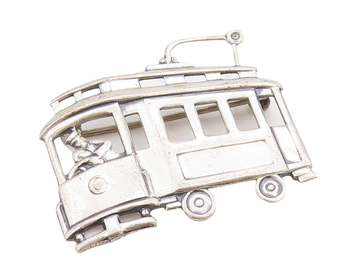 925 Sterling Silver Vintage Brooch Pin Solid Cutout Bus With Driver  BP11248