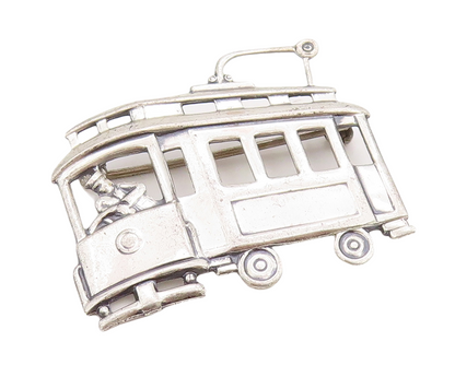 925 Sterling Silver Vintage Brooch Pin Solid Cutout Bus With Driver  BP11248