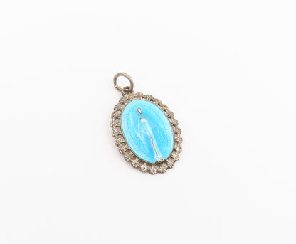 925 Sterling Silver Vintage Pendant Enamel Miraculous Medal Religious  PT26577