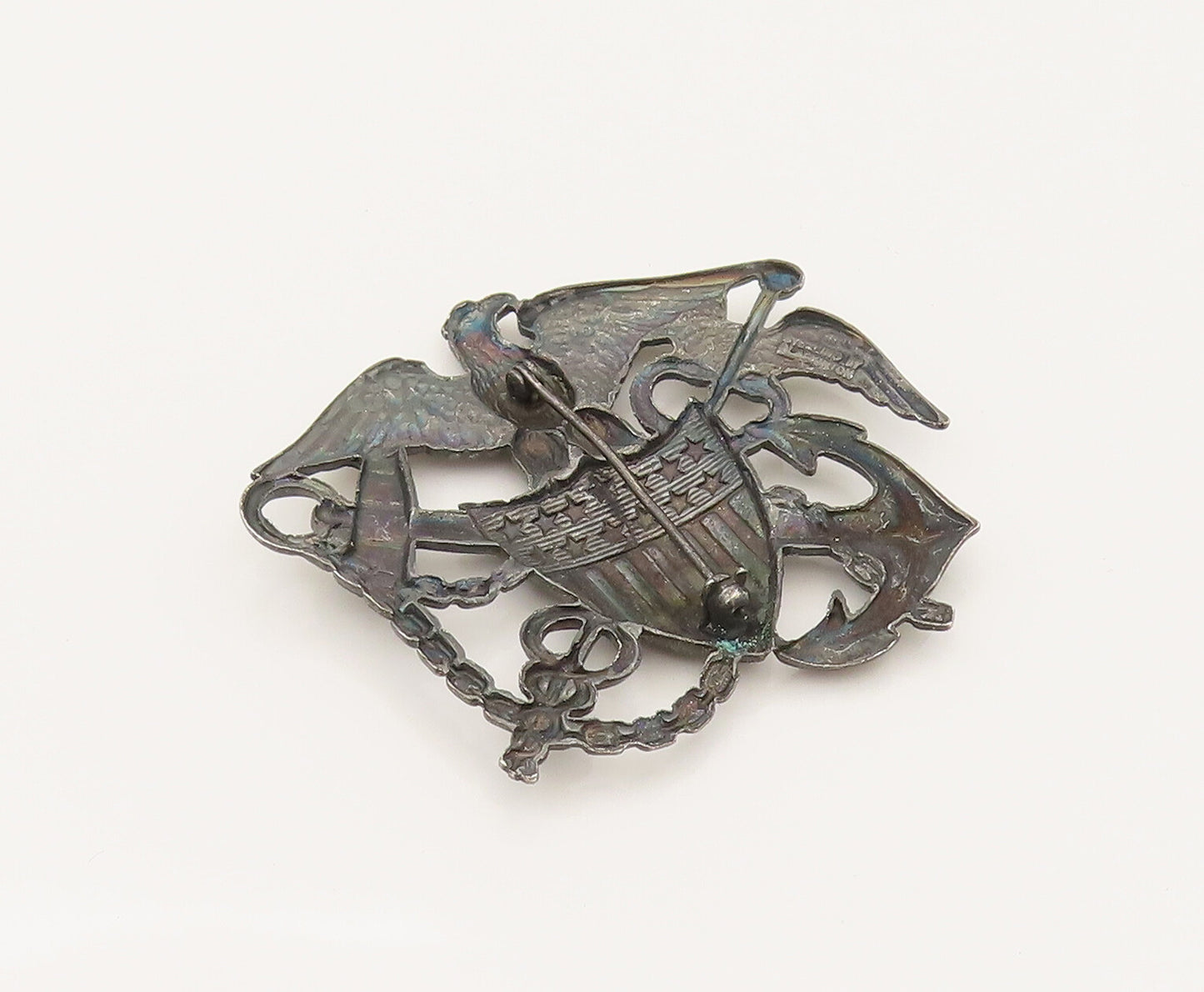 925 Sterling Silver  Vintage US Navy Military Eagle Brooch Pin  BP10252