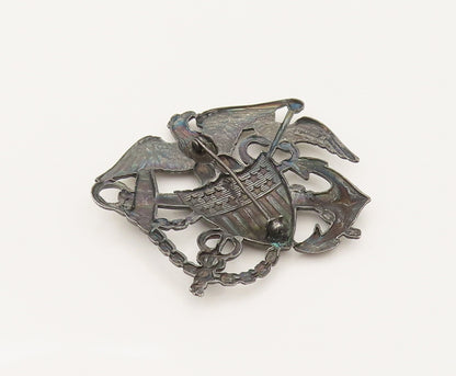 925 Sterling Silver  Vintage US Navy Military Eagle Brooch Pin  BP10252