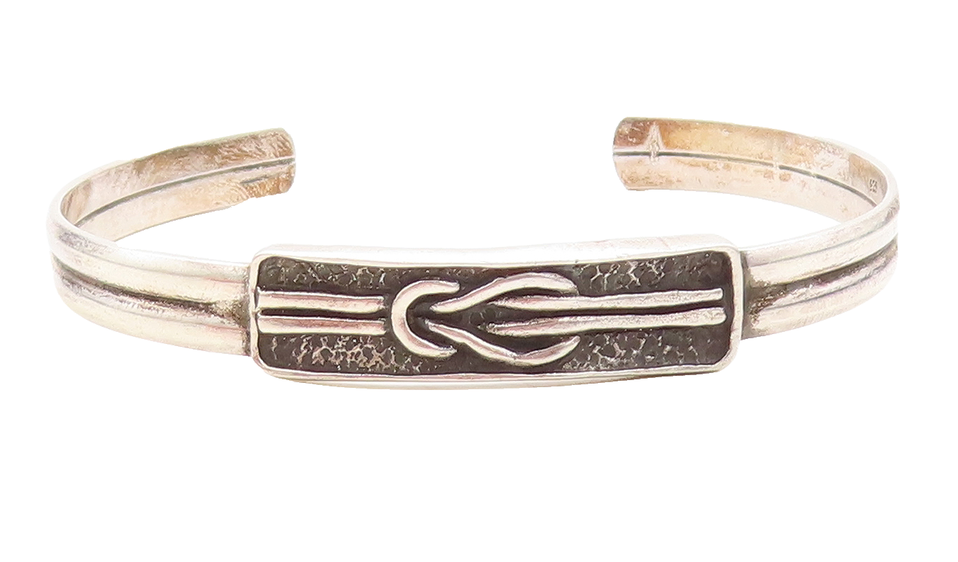 925 Sterling Silver  Vintage Oxidized Tied Knot Detail Cuff Bracelet  BT2334