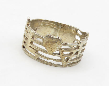 925 Sterling Silver  Vintage Love Heart Music Notes Band Ring Sz 6.5  RG16142