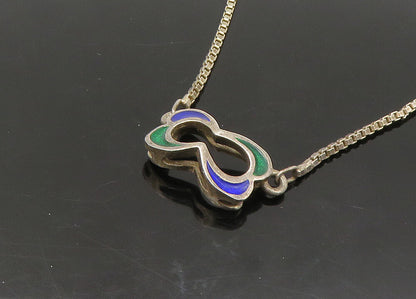 925 Sterling Silver  Vintage Enamel Detail Box Link Chain Necklace  NE3724