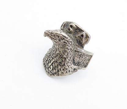925 Sterling Silver  Vintage Dark Tone Eagle's Head USA Band Ring Sz 11 RG7319