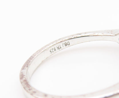 925 Sterling Silver Vintage Ring Modernist Round & Drop Cut CZ  Sz 7  RG33383