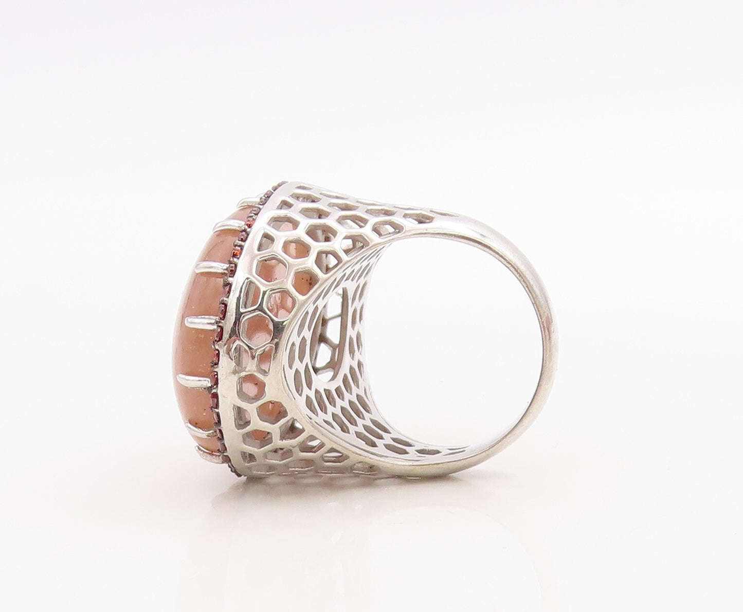 925 Sterling Silver Vintage Ring Large Oval Gemstone Halo Pink CZ  Sz 7 RG30648