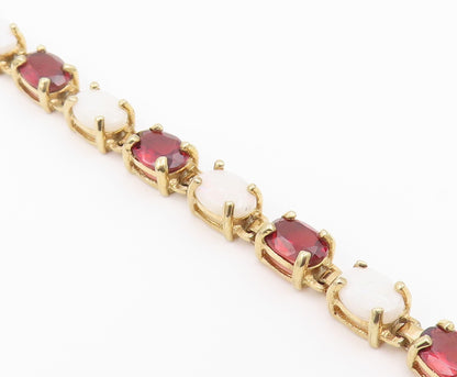 925 Sterling Silver Vintage Bracelet Gold Plated Opal & Garnet Link  BT12195