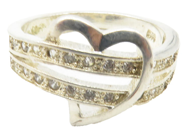 925 Sterling Silver  Shiny Topaz Love Heart Split Band Ring Sz 6   RG12019
