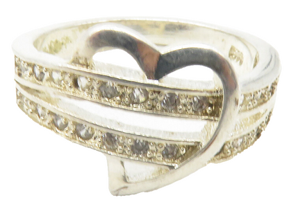 925 Sterling Silver  Shiny Topaz Love Heart Split Band Ring Sz 6   RG12019