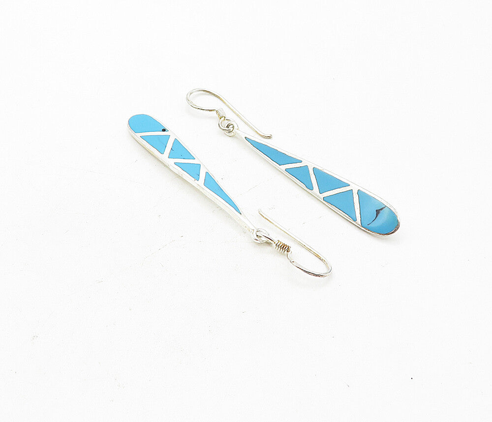 925 Sterling Silver Inlaid Turquoise Pattern Shiny Tear Drop Earrings EG3920