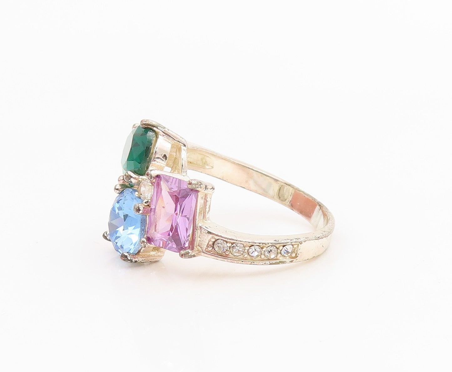 925 Sterling Silver Vintage Ring Multi Gemstone Statement Band  Sz 9  RG34241