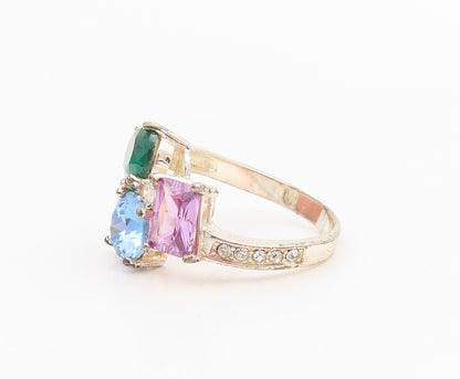 925 Sterling Silver Vintage Ring Multi Gemstone Statement Band  Sz 9  RG34241