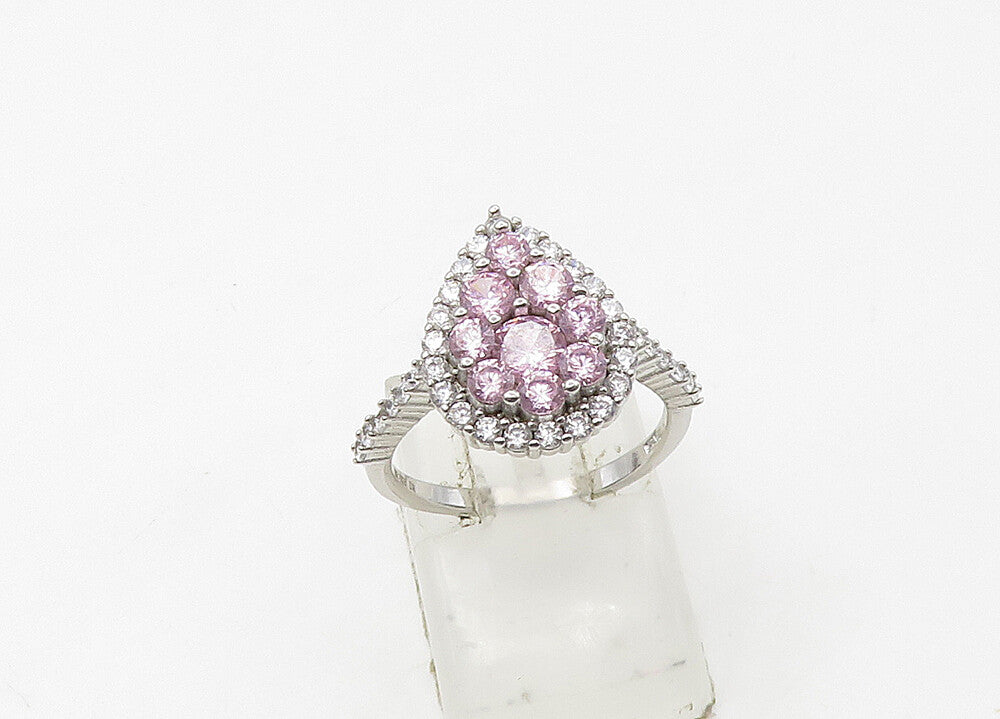 925 Sterling Silver  Vintage Pink Cubic Zirconia Band Ring Sz 6  RG21462