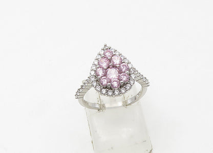 925 Sterling Silver  Vintage Pink Cubic Zirconia Band Ring Sz 6  RG21462