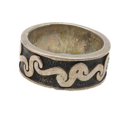 925 Sterling Silver  Vintage Oxidized Swirl Pattern Band Ring Sz 6  RG18651